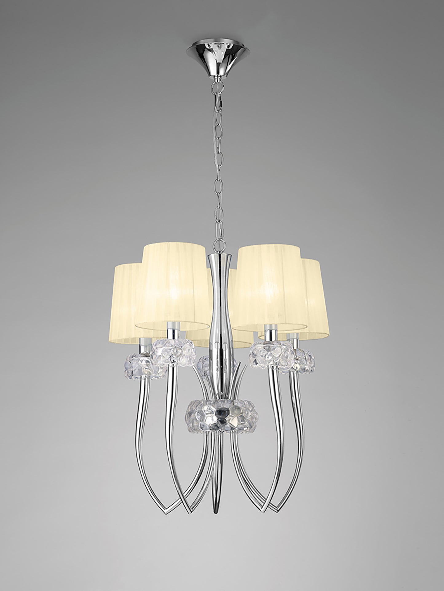 Loewe Slim Pendant 5 Light E14, Polished Chrome With Cream Shades by Mantra