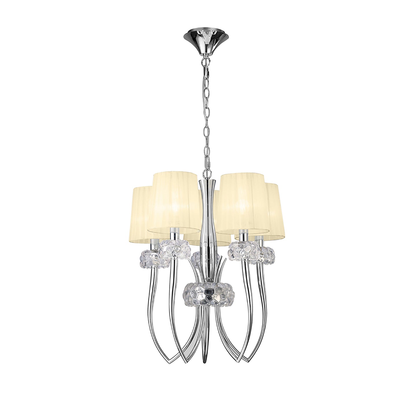 Loewe Slim Pendant 5 Light E14, Polished Chrome With Cream Shades by Mantra