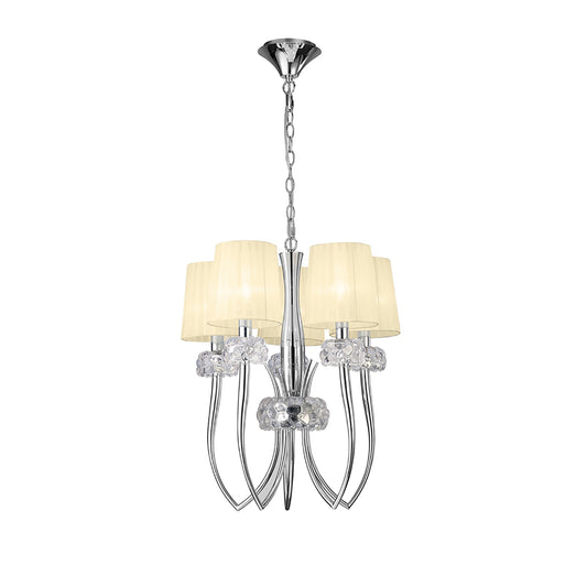 Loewe Slim Pendant 5 Light E14, Polished Chrome With Cream Shades by Mantra