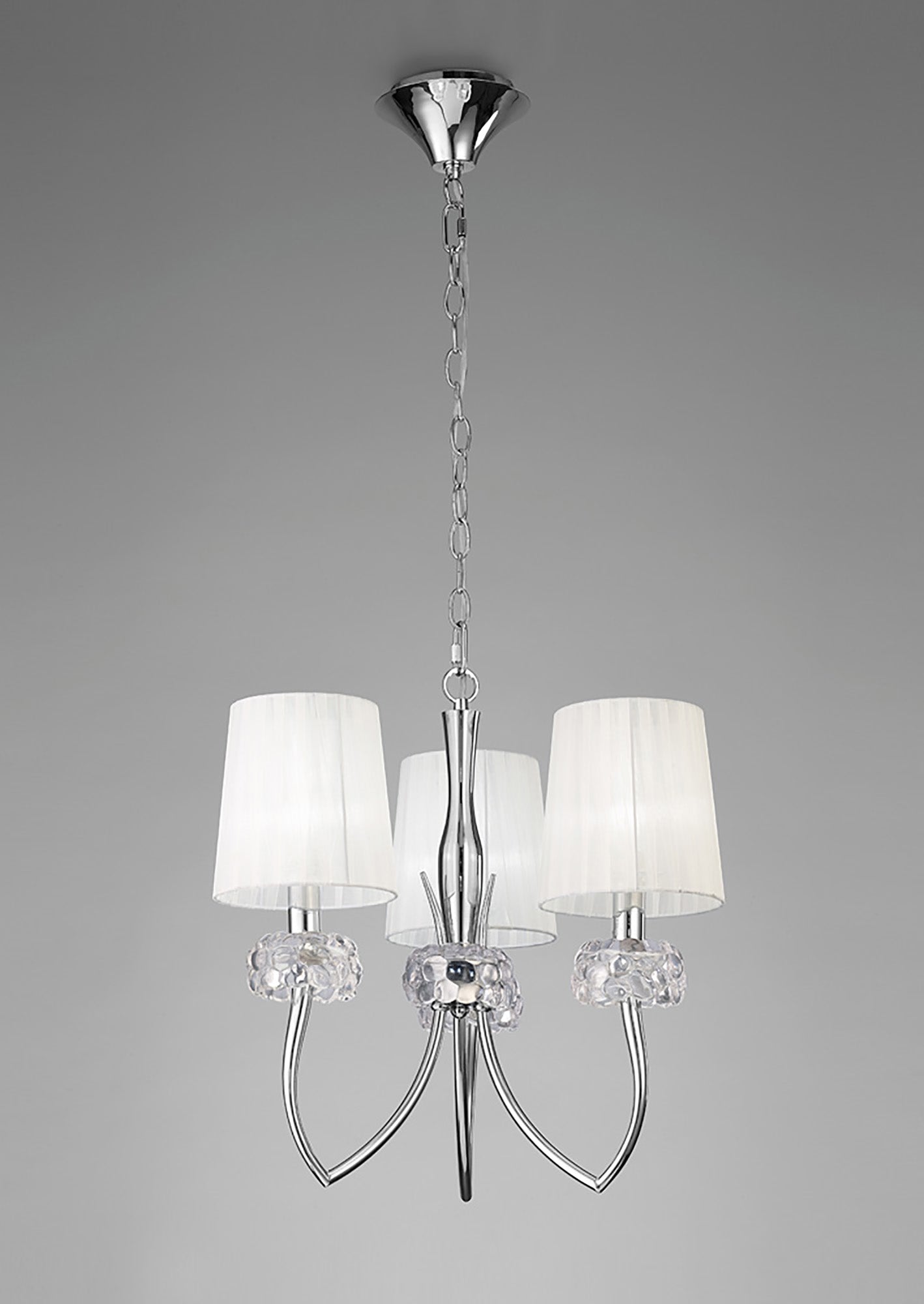 Loewe Pendant 3 Light E14, Polished Chrome With White Shades by Mantra