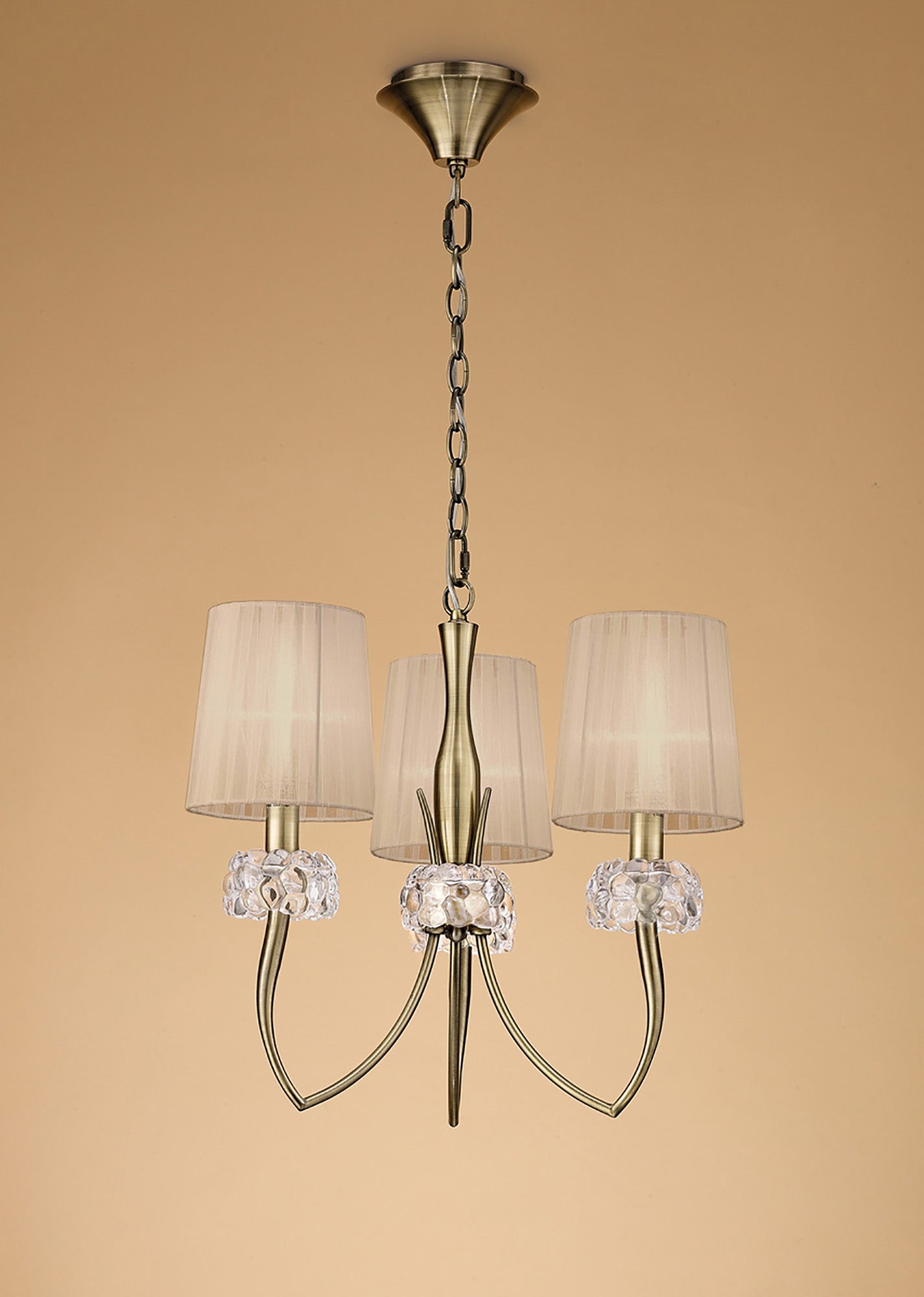 Loewe Pendant 3 Light E14, Antique Brass With Soft Bronze Shades by Mantra