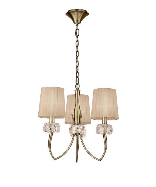 Loewe Pendant 3 Light E14, Antique Brass With Soft Bronze Shades by Mantra