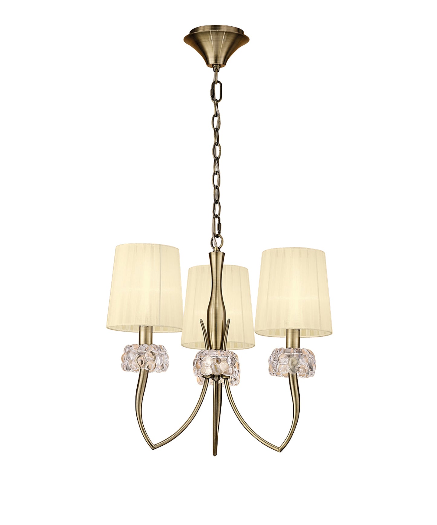 Loewe Pendant 3 Light E14, Antique Brass With Cream Shades by Mantra