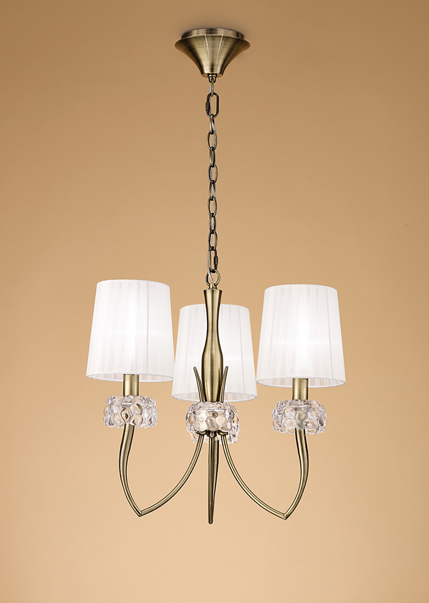 Loewe Pendant 3 Light E14, Antique Brass With White Shades (4733) by Mantra