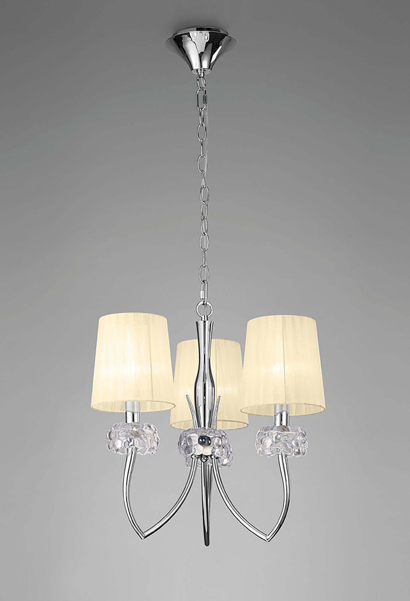 Loewe Pendant 3 Light E14, Polished Chrome With Cream Shades by Mantra