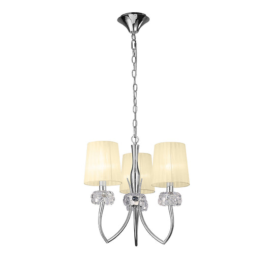 Loewe Pendant 3 Light E14, Polished Chrome With Cream Shades by Mantra