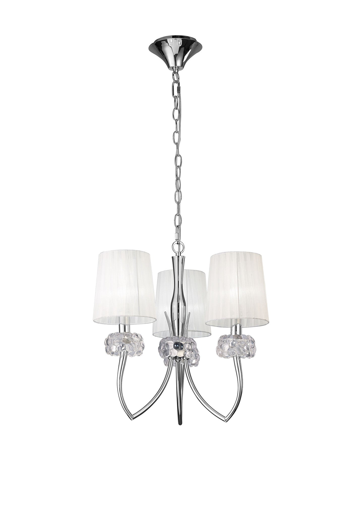 Loewe Pendant 3 Light E14, Polished Chrome With White Shades by Mantra