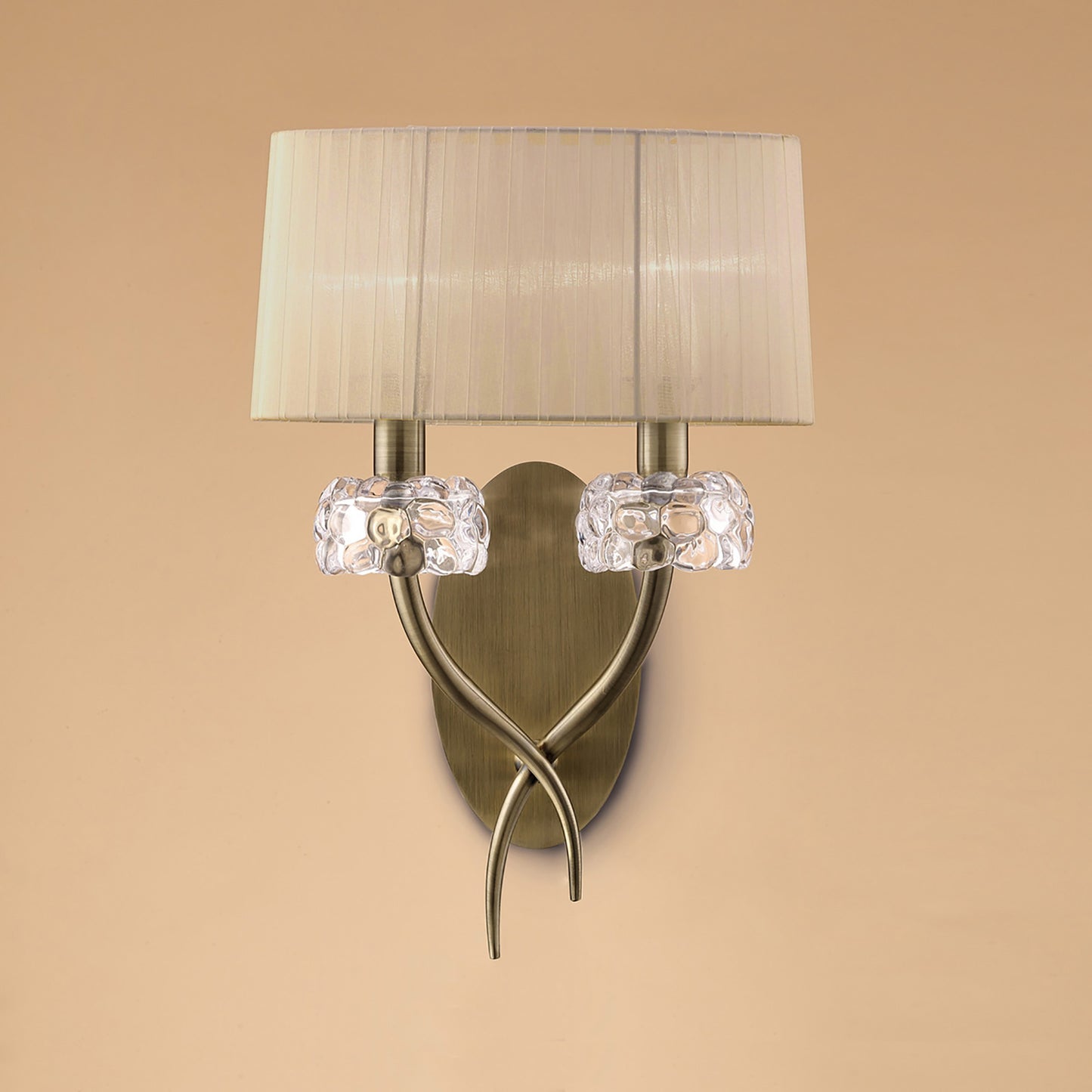 Loewe Wall Lamp Switched 2 Light E14, Antique Brass With Soft Bronze Shade by Mantra