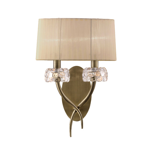 Loewe Wall Lamp Switched 2 Light E14, Antique Brass With Soft Bronze Shade by Mantra