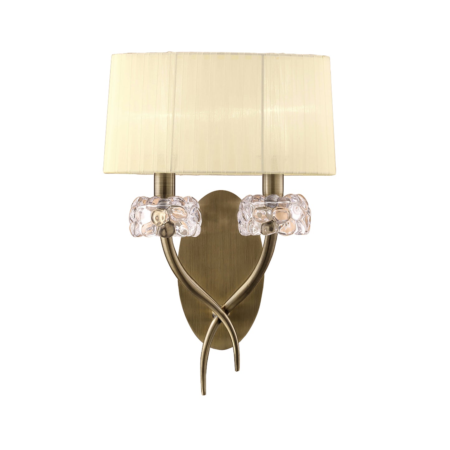 Loewe Wall Lamp Switched 2 Light E14, Antique Brass With Cream Shade by Mantra