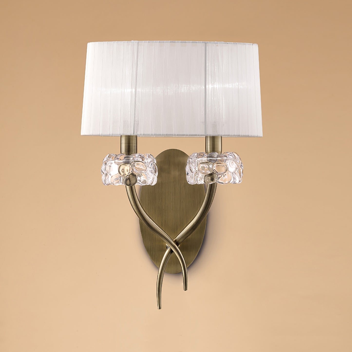 Loewe Wall Lamp Switched 2 Light E14, Antique Brass With White Shade by Mantra