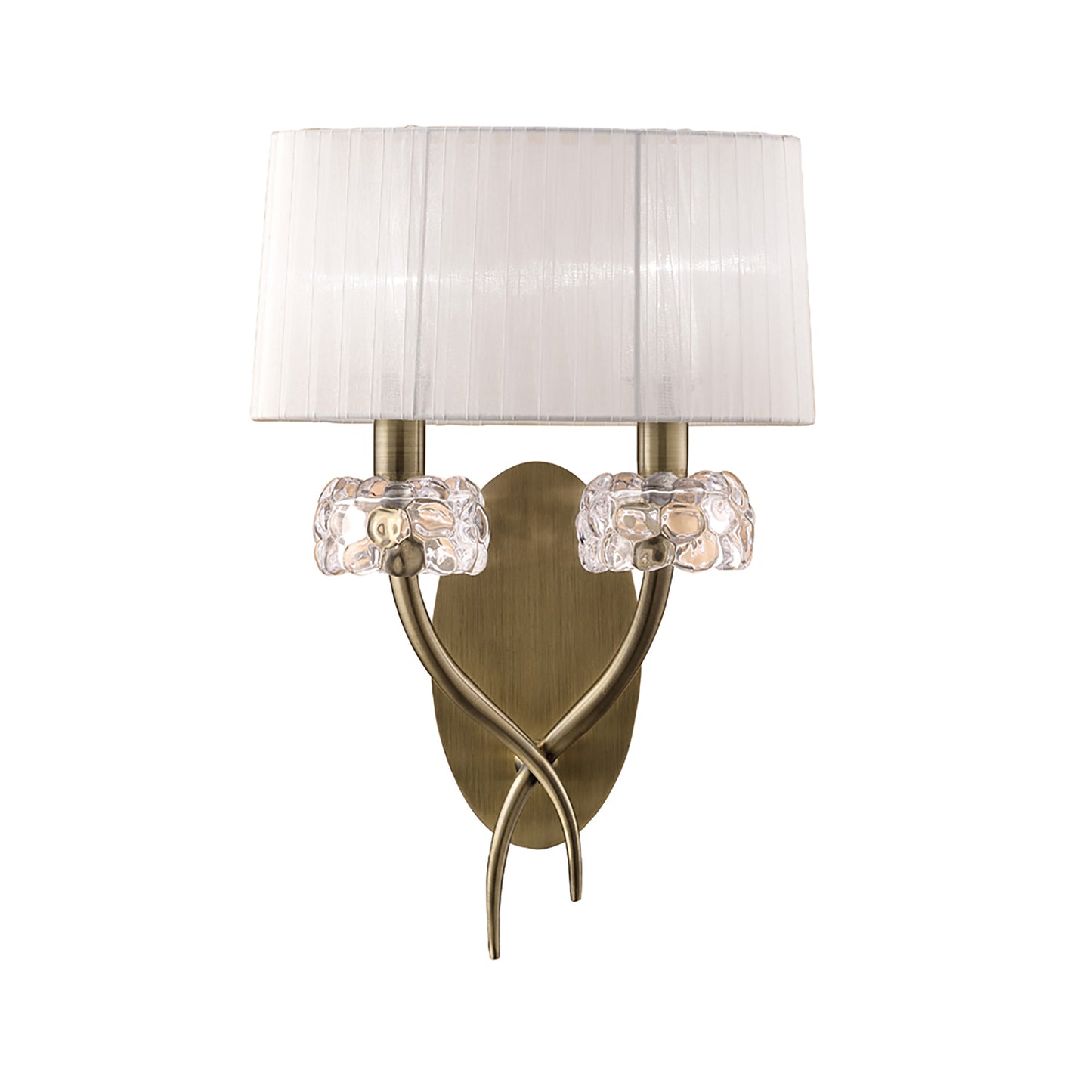 Loewe Wall Lamp Switched 2 Light E14, Antique Brass With White Shade by Mantra