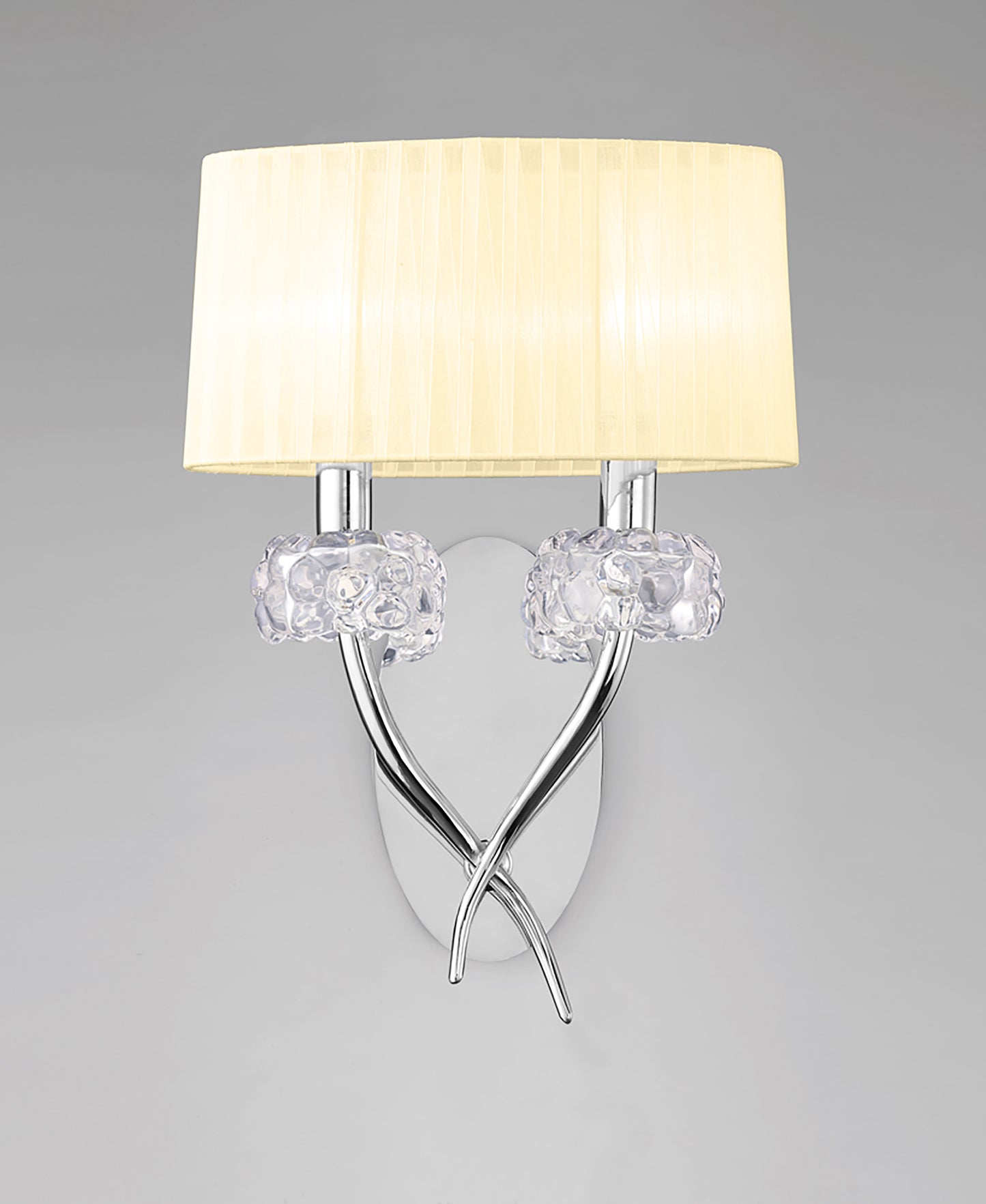 Loewe Wall Lamp Switched 2 Light E14, Polished Chrome With Cream Shade by Mantra