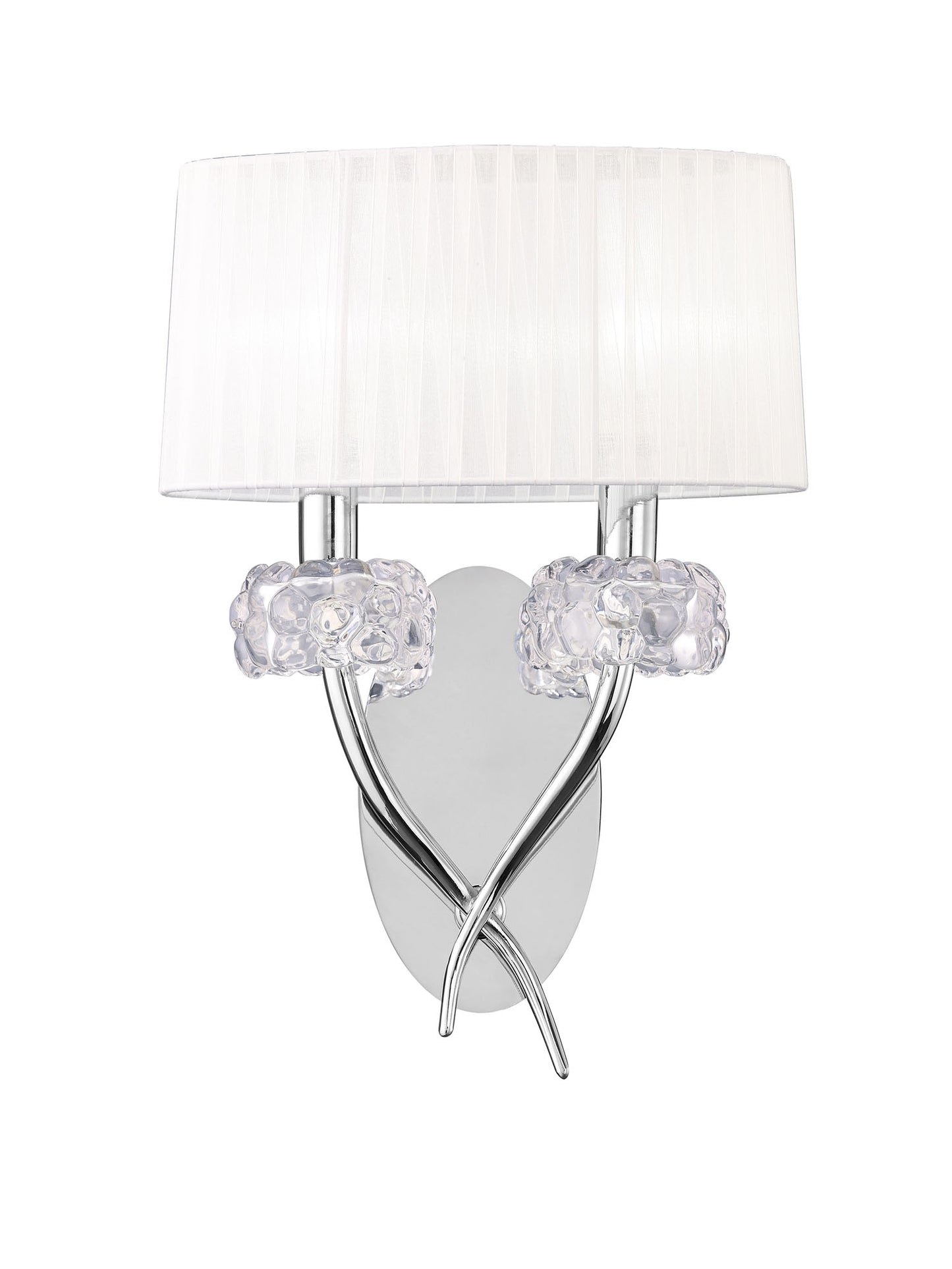 Loewe Wall Lamp Switched 2 Light E14, Polished Chrome With White Shade by Mantra