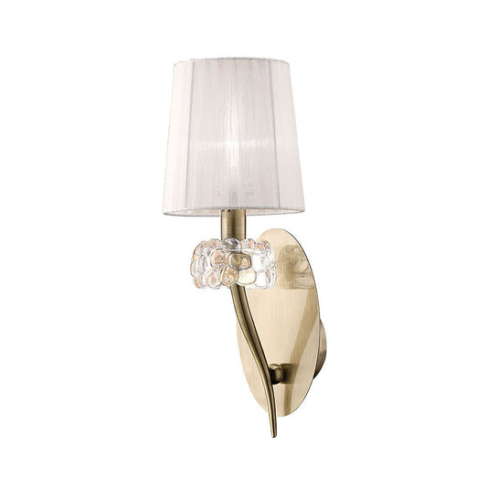 Loewe Wall Lamp Switched 1 Light E14, Antique Brass With White Shade by Mantra