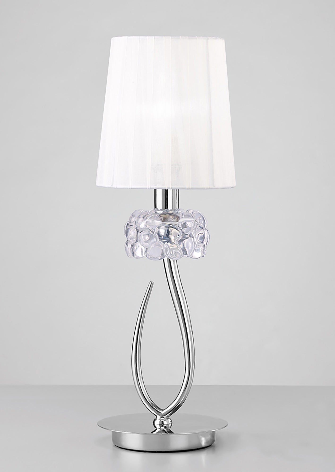 Loewe Table Lamp 1 Light E14 Small, Polished Chrome With White Shade by Mantra