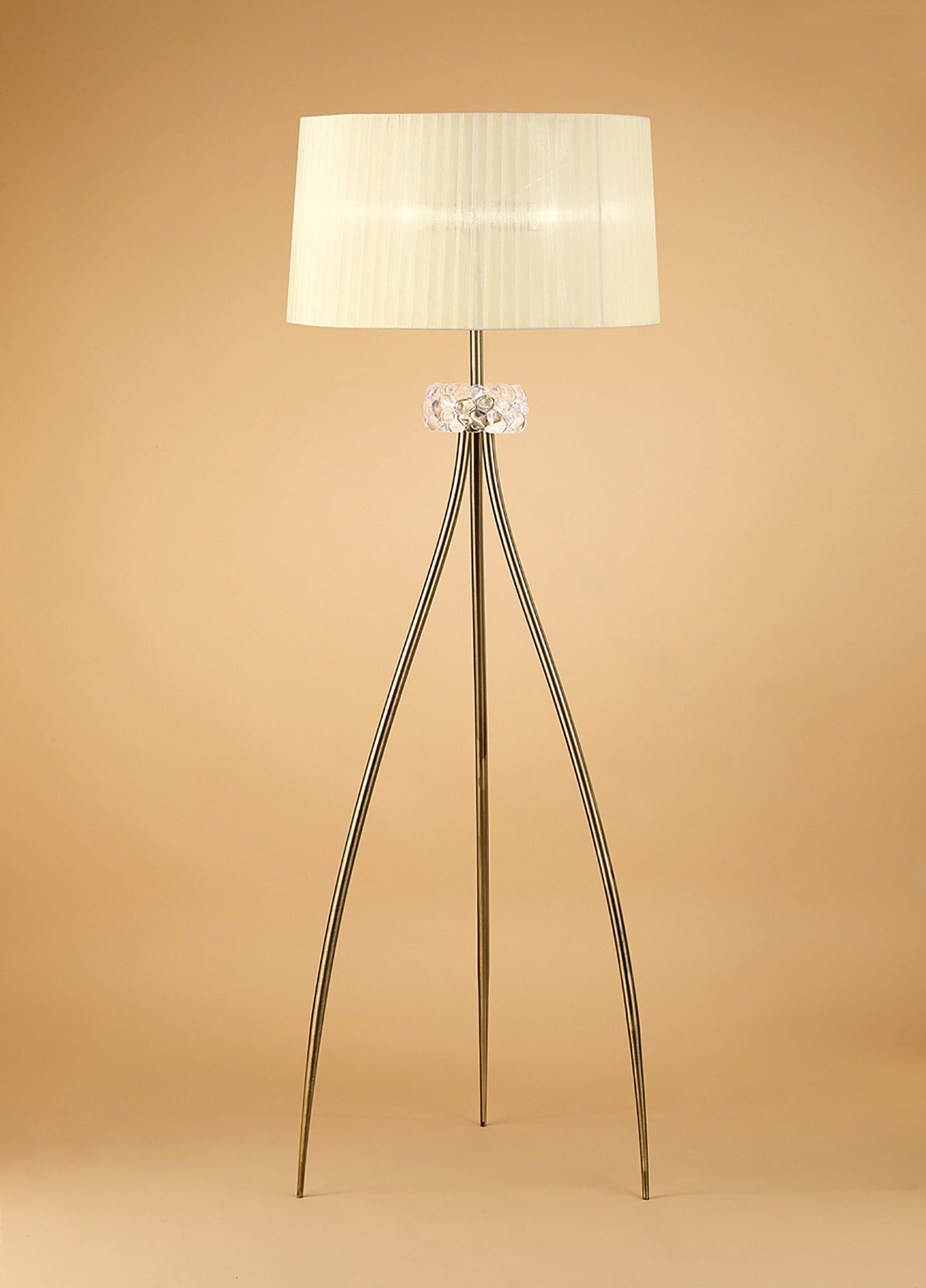 Loewe Floor Lamp 3 Light E27, Antique Brass With Cream Shade by Mantra