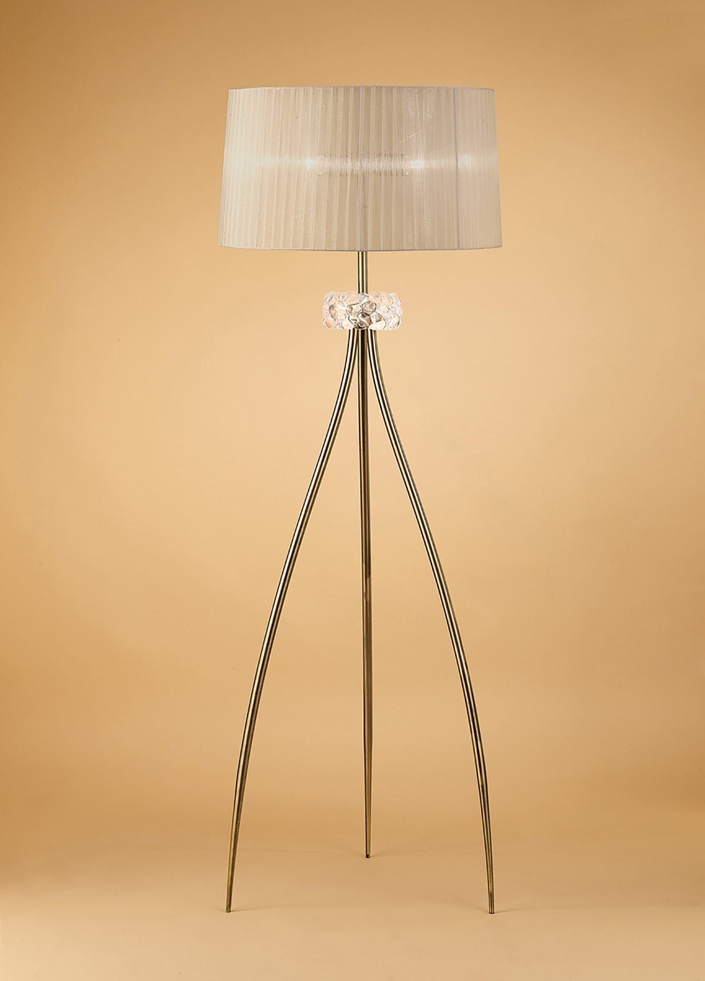 Loewe Floor Lamp 3 Light E27, Antique Brass With Soft Bronze Shade by Mantra