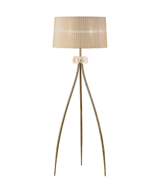 Loewe Floor Lamp 3 Light E27, Antique Brass With Soft Bronze Shade by Mantra