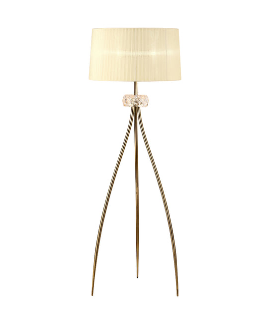 Loewe Floor Lamp 3 Light E27, Antique Brass With Cream Shade by Mantra