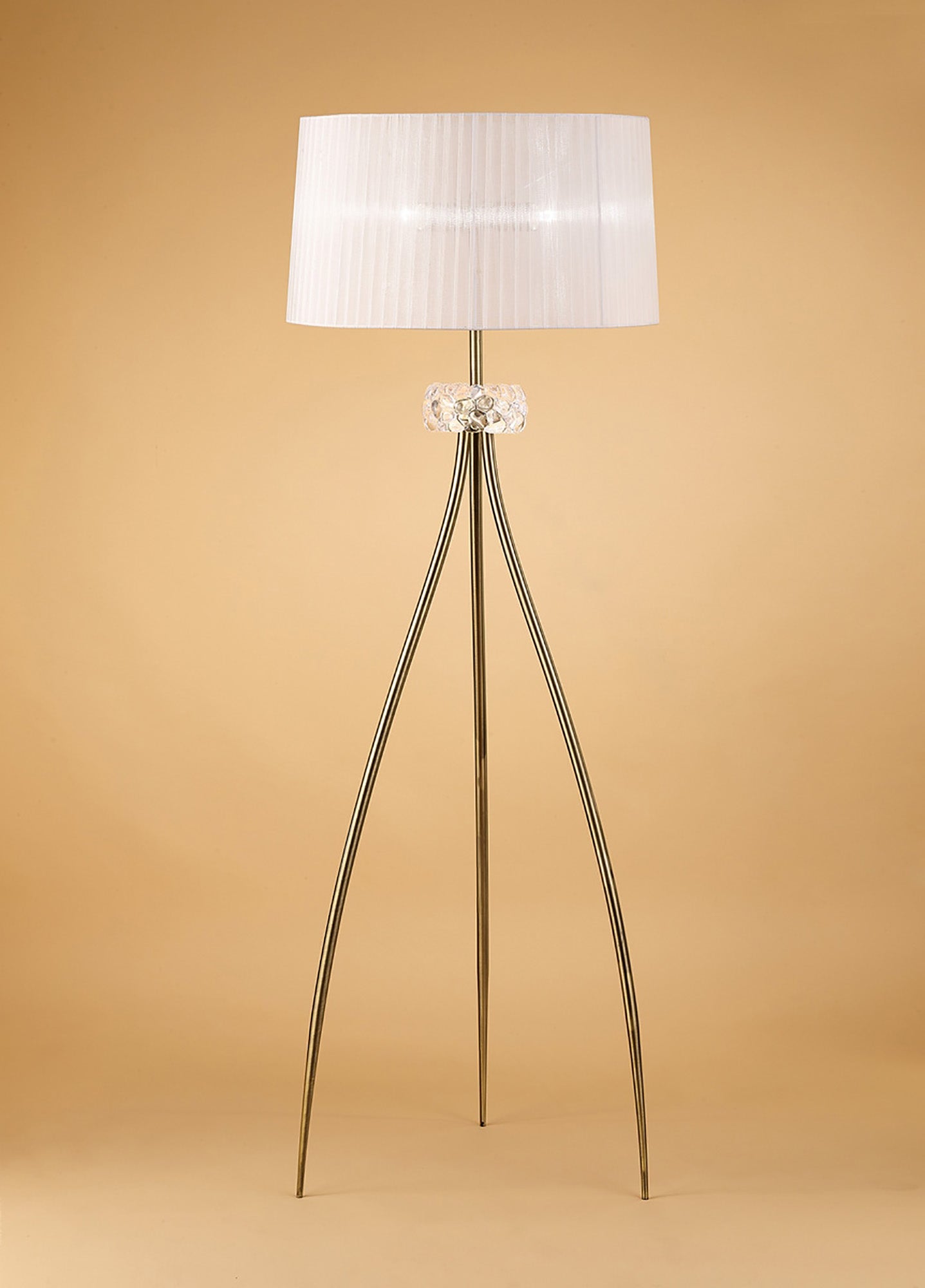 Loewe Floor Lamp 3 Light E27, Antique Brass With White Shade (4738) by Mantra