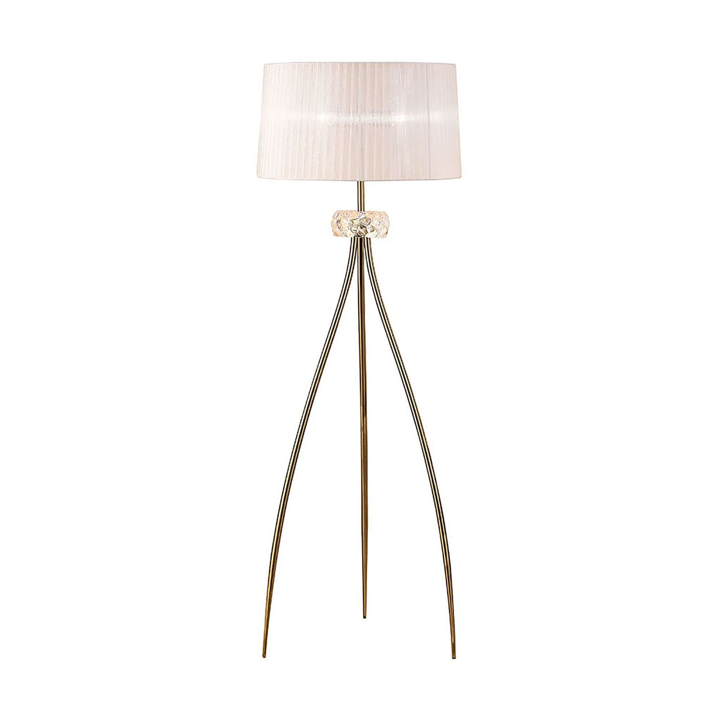 Loewe Floor Lamp 3 Light E27, Antique Brass With White Shade (4738) by Mantra