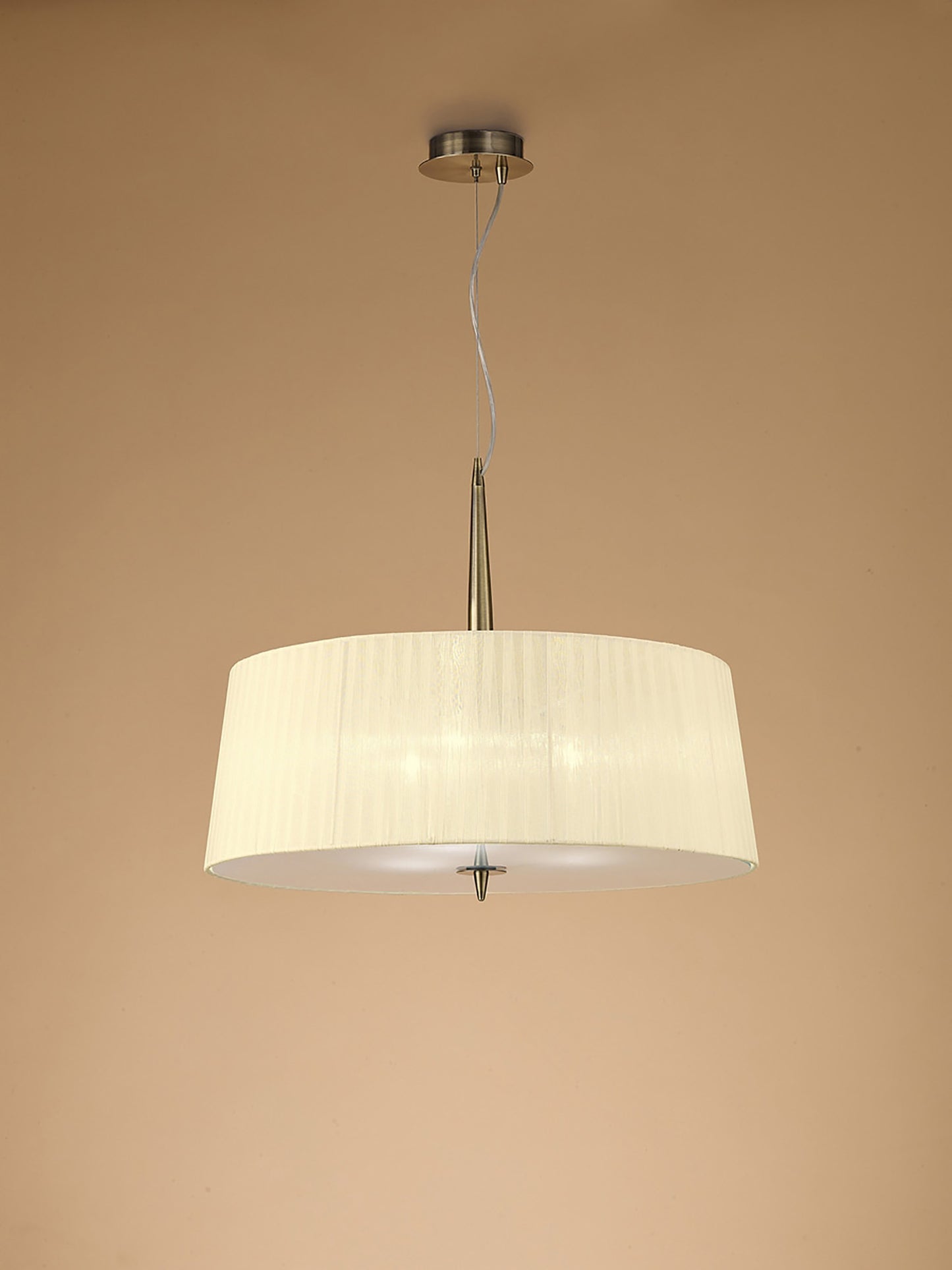 Loewe Single Pendant 3 Light E27, Antique Brass With Cream Shade by Mantra