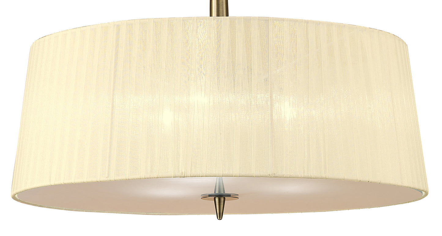 Loewe Single Pendant 3 Light E27, Antique Brass With Cream Shade by Mantra