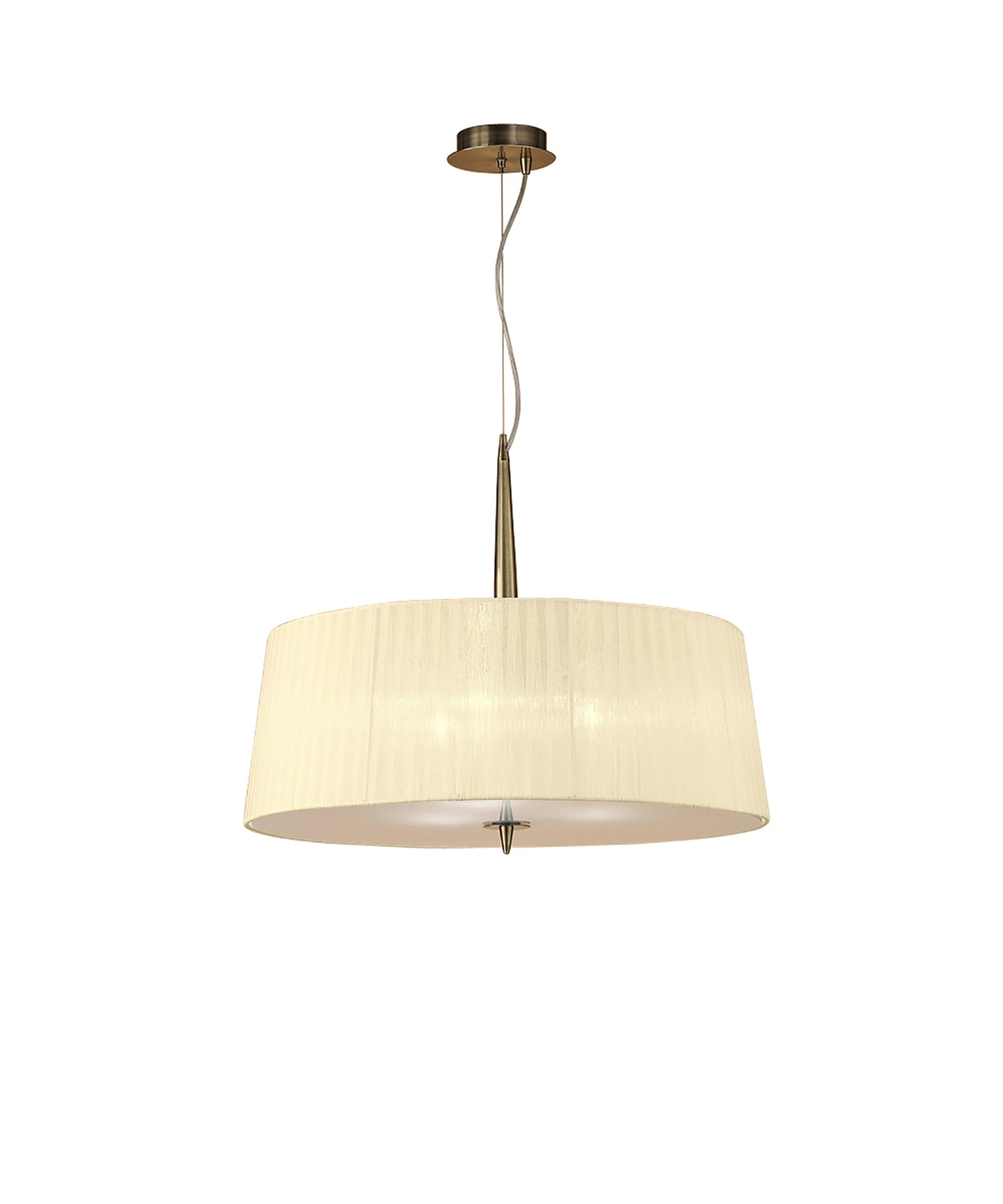 Loewe Single Pendant 3 Light E27, Antique Brass With Cream Shade by Mantra