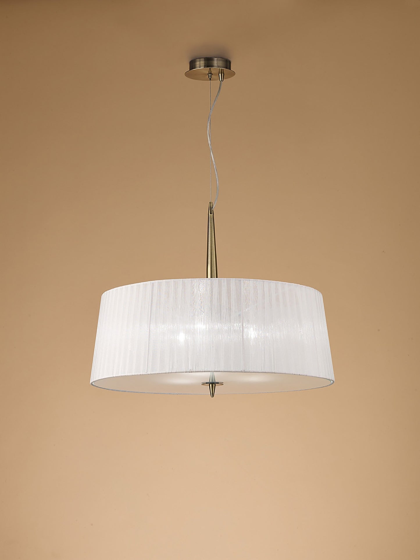 Loewe Single Pendant 3 Light E27, Antique Brass With White Shade (4739) by Mantra