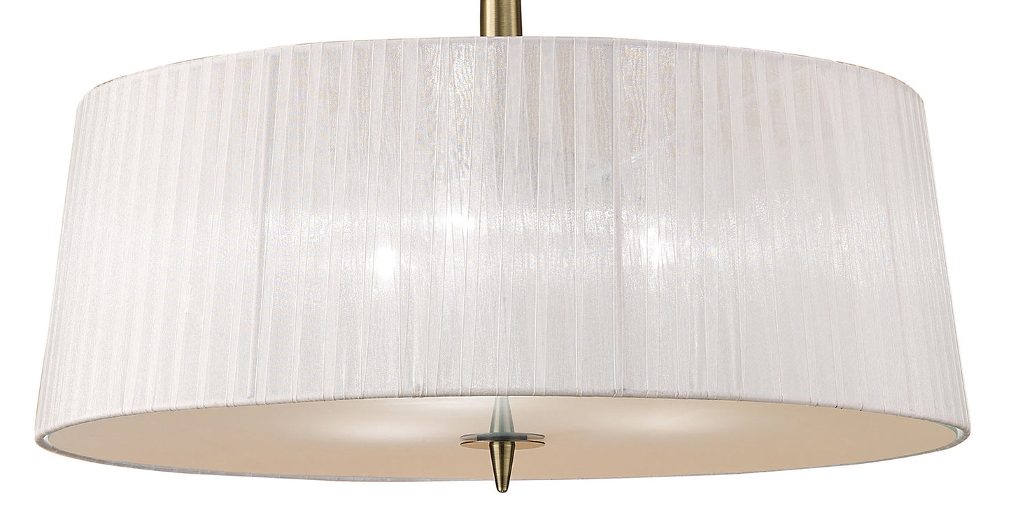 Loewe Single Pendant 3 Light E27, Antique Brass With White Shade (4739) by Mantra