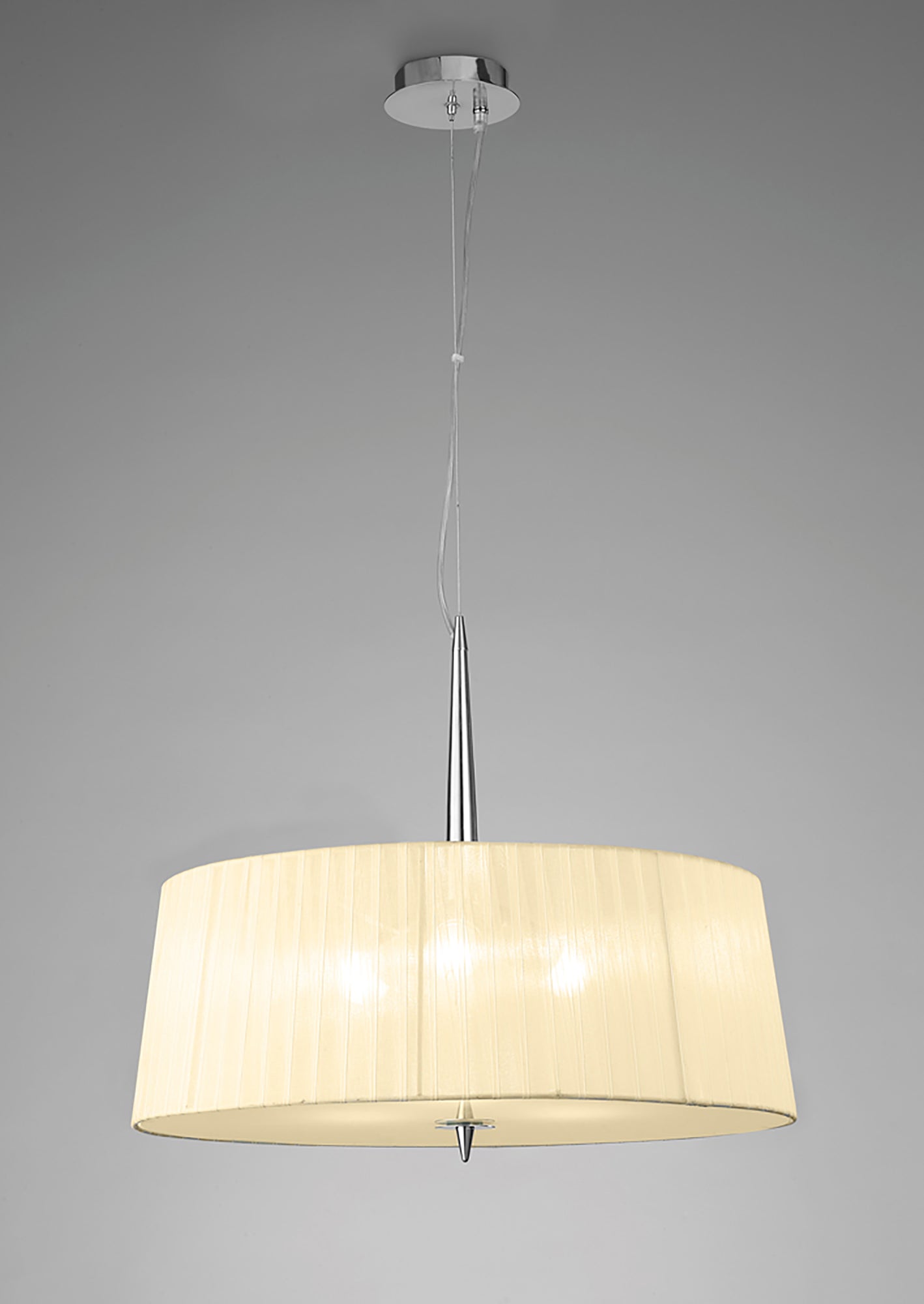 Loewe Single Pendant 3 Light E27, Polished Chrome With Cream Shade by Mantra