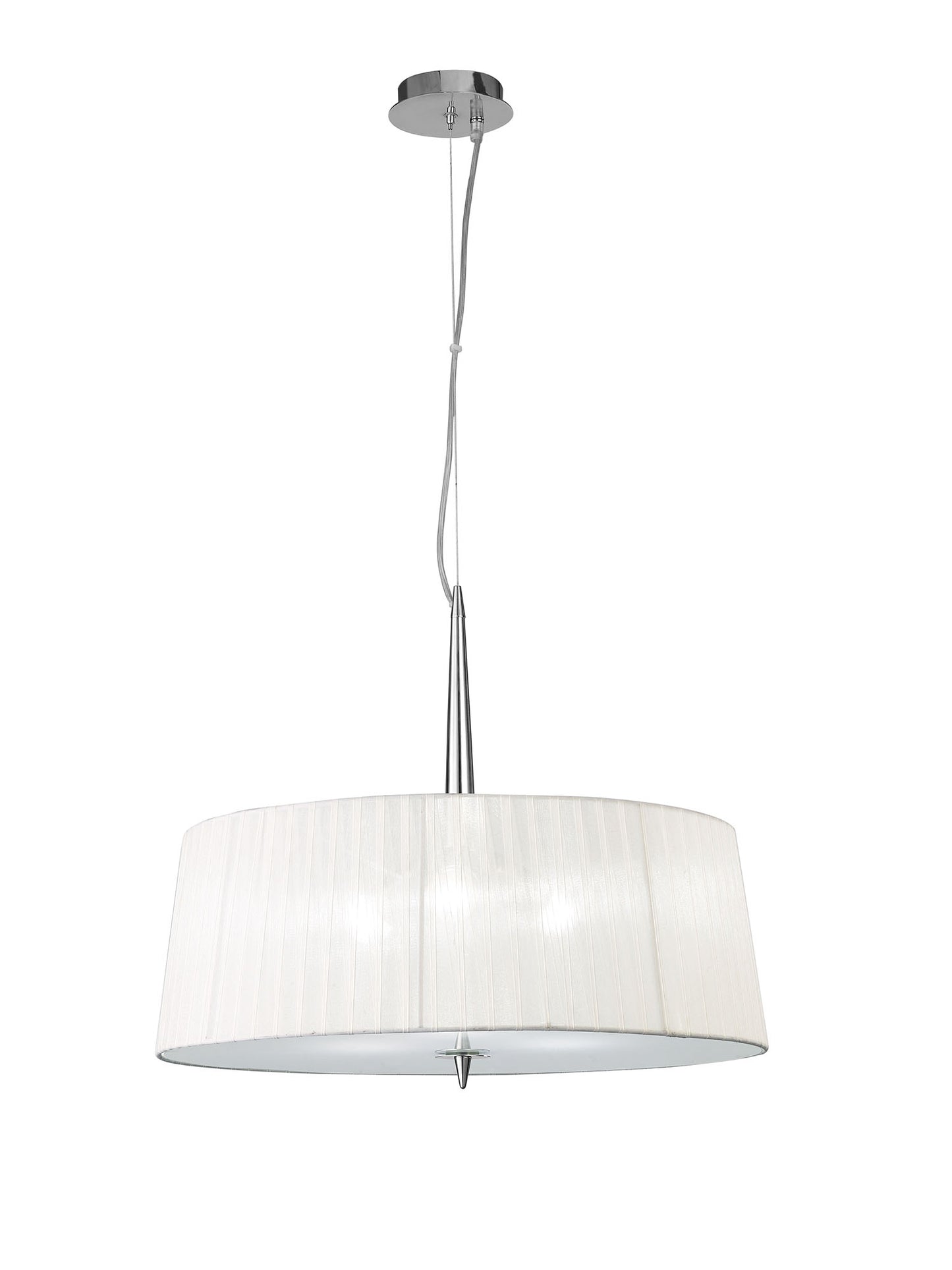 Loewe Single Pendant 3 Light E27, Polished Chrome With White Shade by Mantra