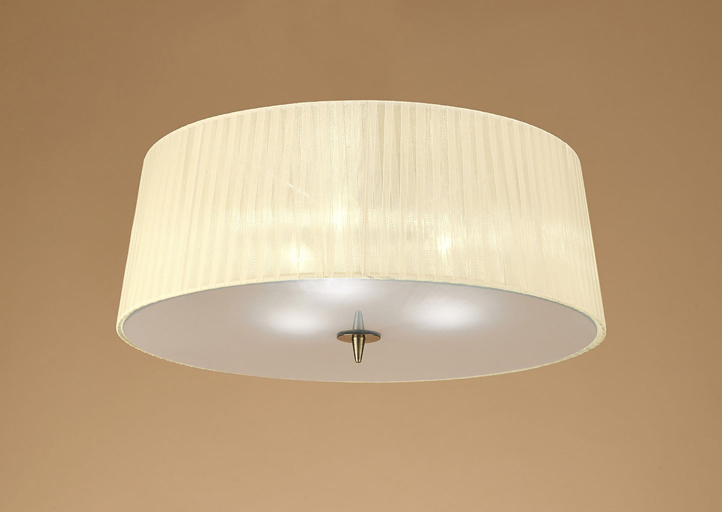 Loewe Flush Ceiling 3 Light E27, Antique Brass With Cream Shade by Mantra