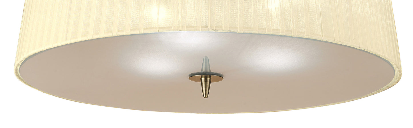 Loewe Flush Ceiling 3 Light E27, Antique Brass With Cream Shade by Mantra