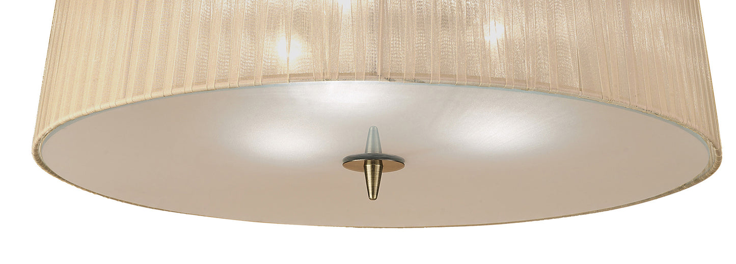 Loewe Flush Ceiling 3 Light E27, Antique Brass With Soft Bronze Shade by Mantra