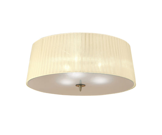 Loewe Flush Ceiling 3 Light E27, Antique Brass With Cream Shade by Mantra