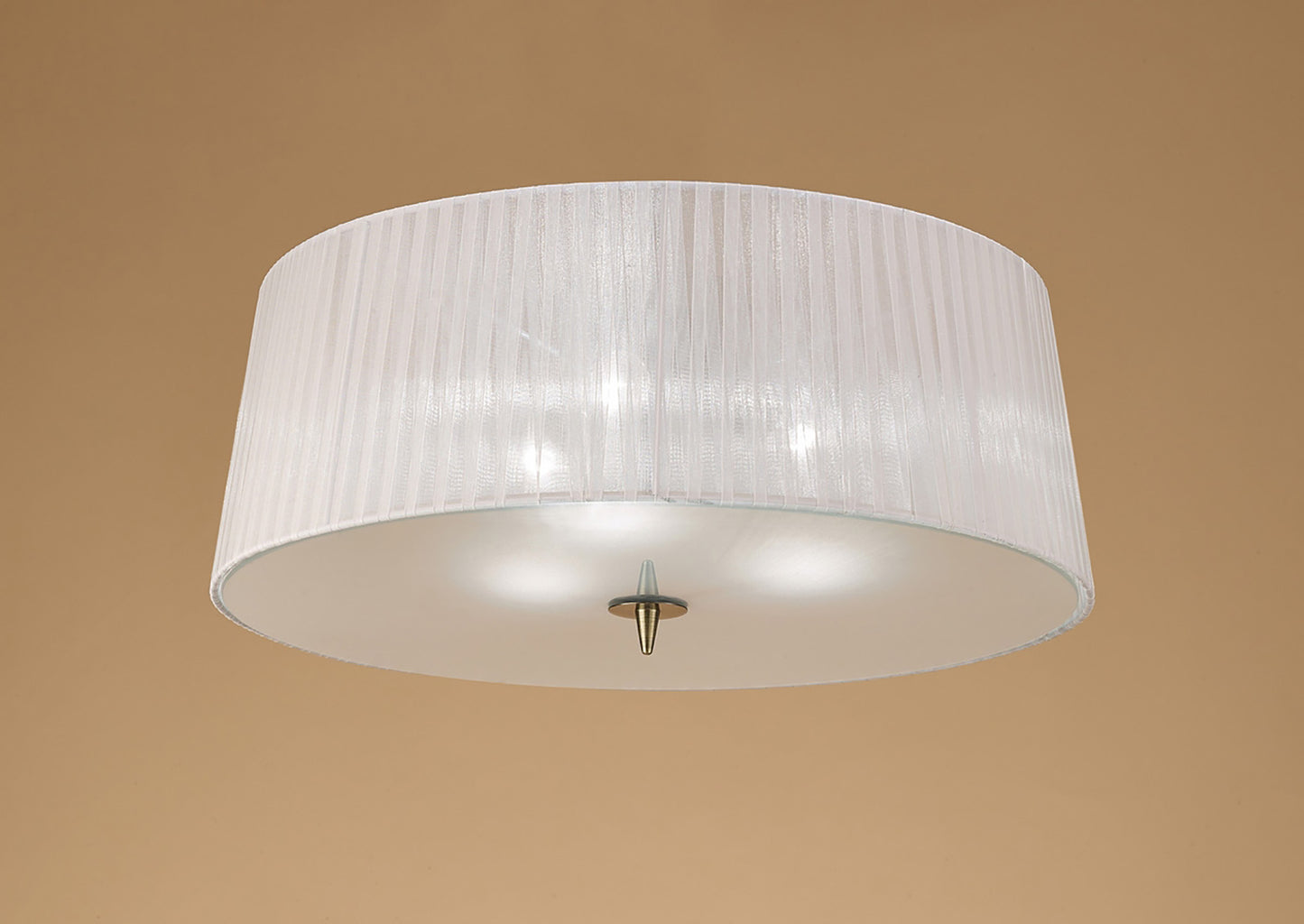 Loewe Flush Ceiling 3 Light E27, Antique Brass With White Shade (4740) by Mantra