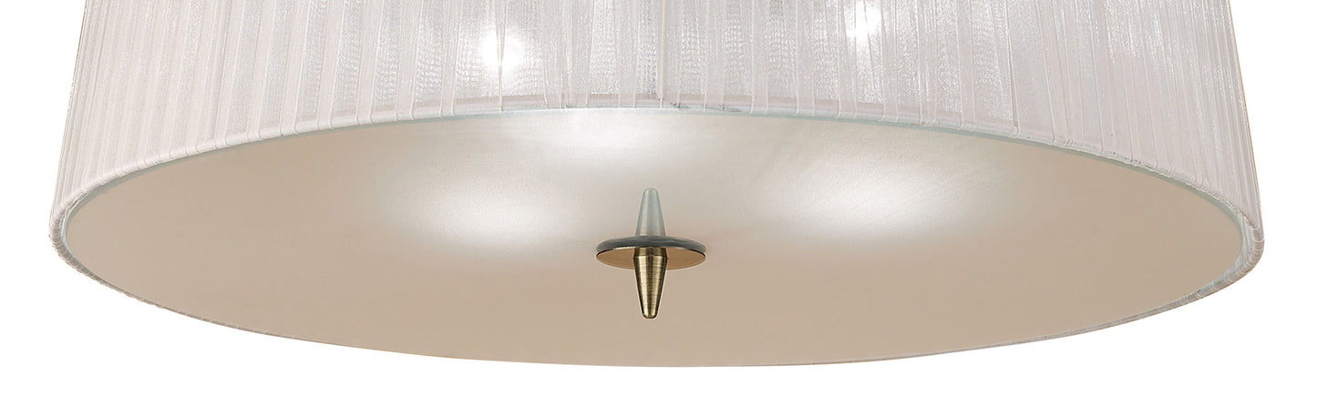 Loewe Flush Ceiling 3 Light E27, Antique Brass With White Shade (4740) by Mantra