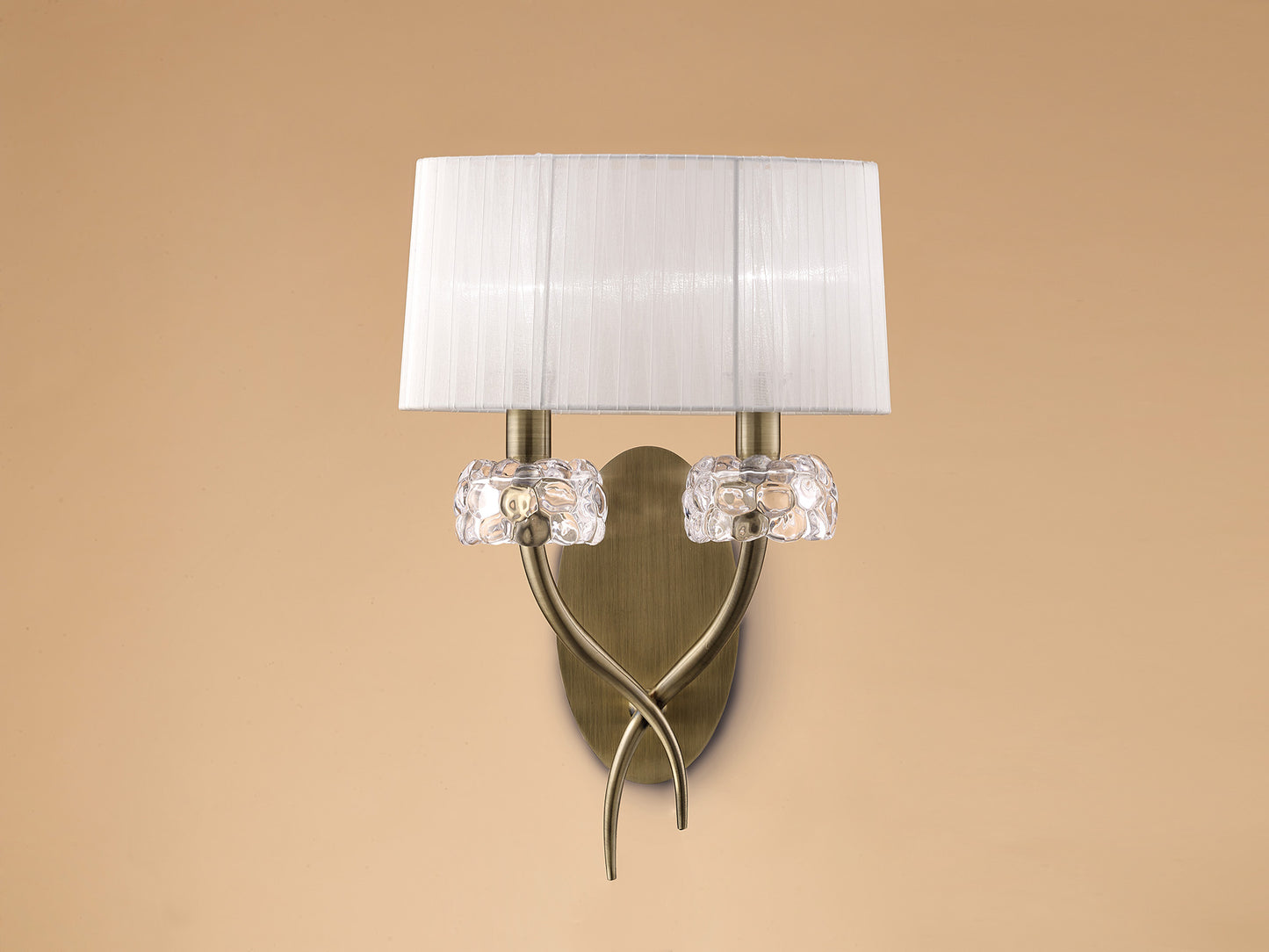 Loewe Wall Lamp 2 Light E14, Antique Brass With White Shade (4734) by Mantra