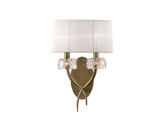 Loewe Wall Lamp 2 Light E14, Antique Brass With White Shade (4734) by Mantra