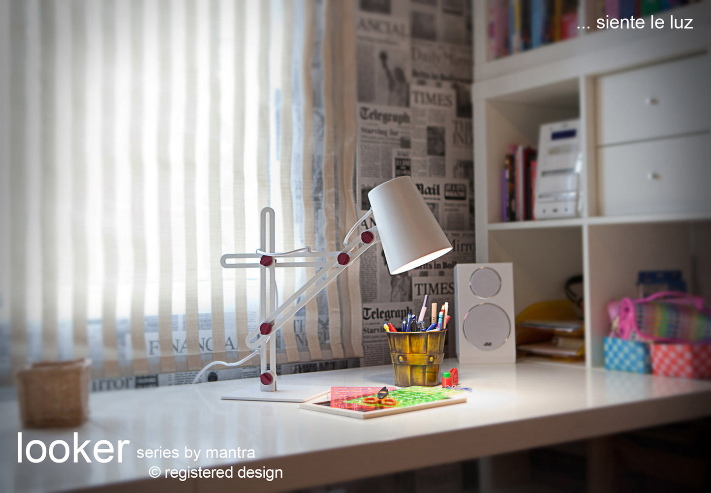 Looker Pendant 5 Light E27, Matt White / Beech by Mantra