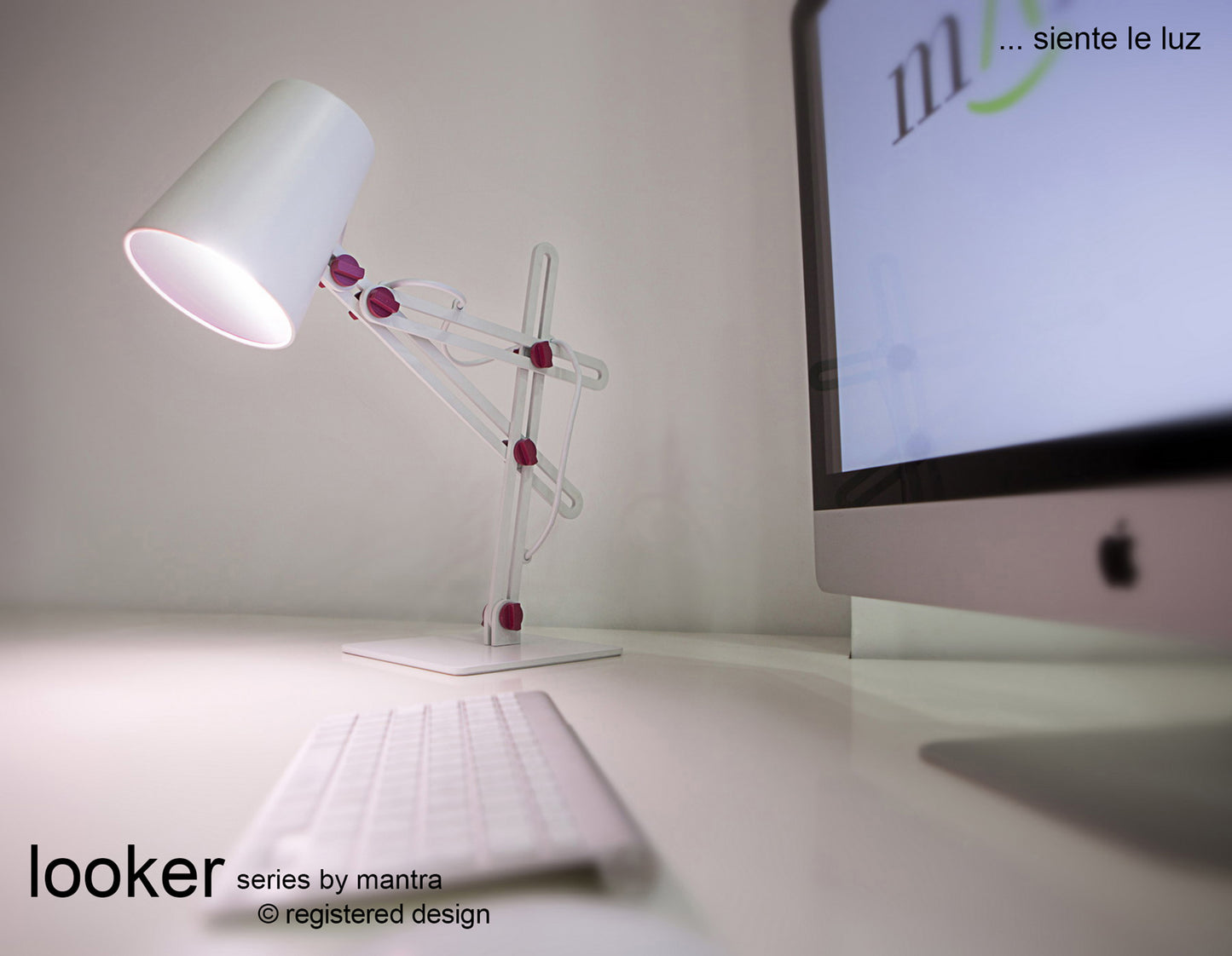 Looker Table Lamp 1 Light E27, Matt White/Purple by Mantra