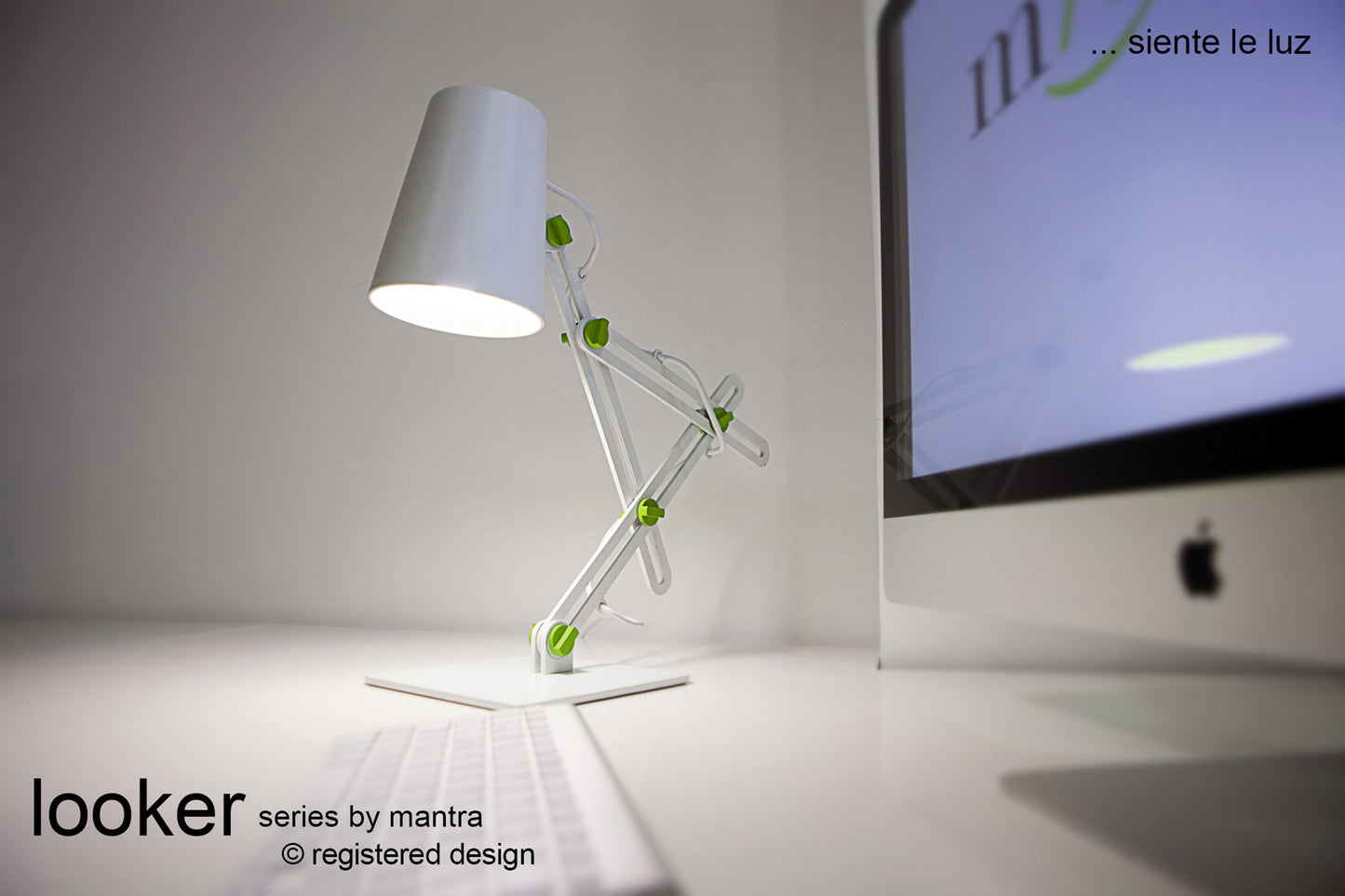 Looker Table Lamp 1 Light E27, Matt White/Green by Mantra