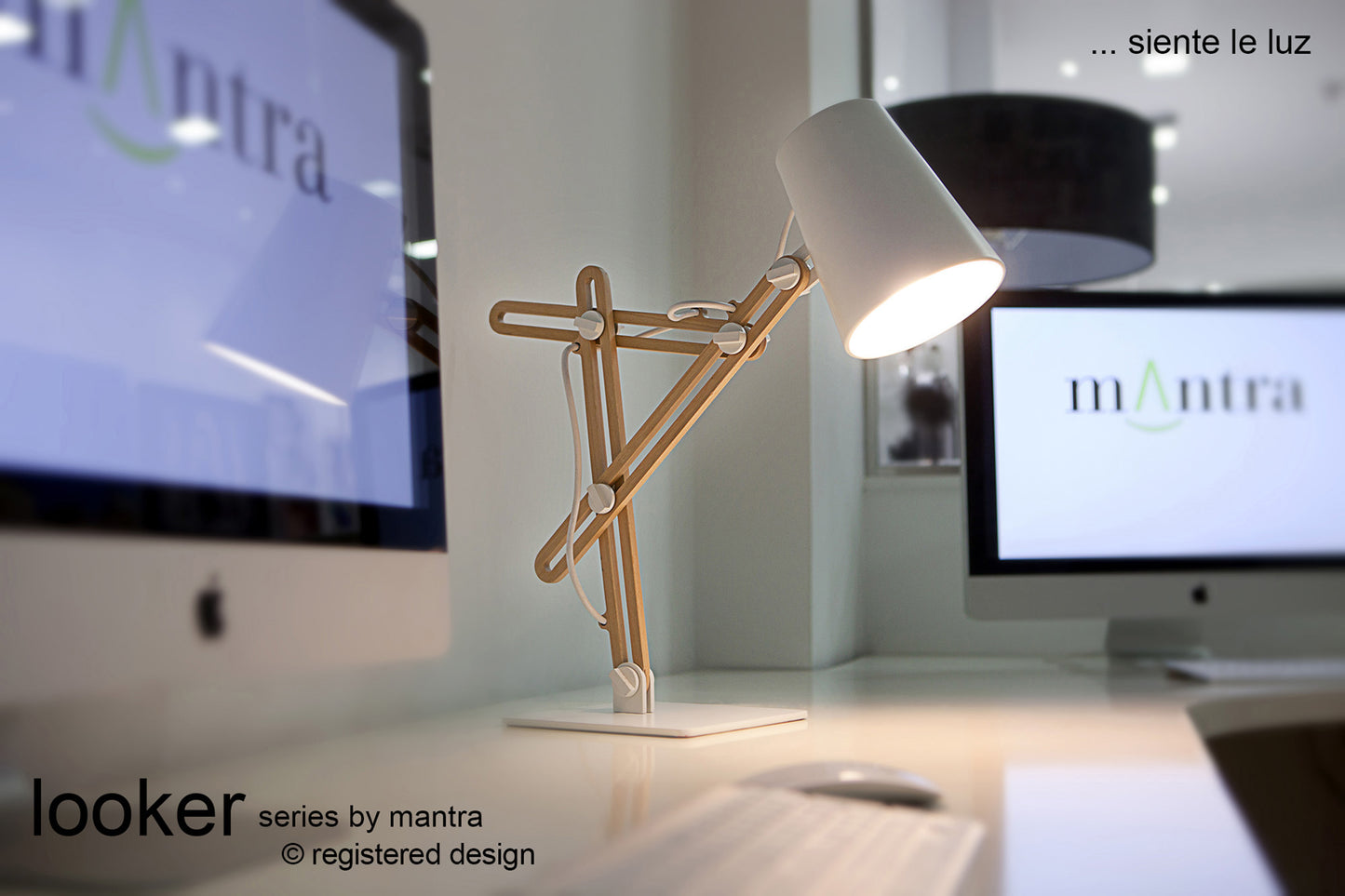 Looker Table Lamp 1 Light E27, Matt White/Green by Mantra