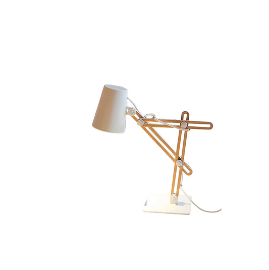 Looker Table Lamp 1 Light E27, Matt White/Beech by Mantra