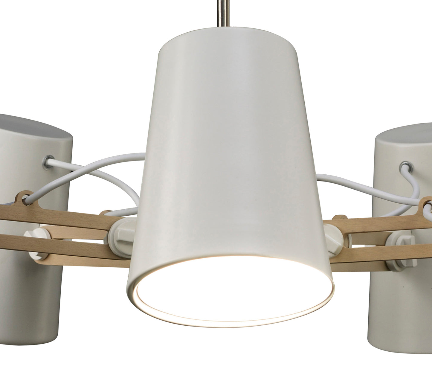 Looker Pendant 5 Light E27, Matt White / Beech by Mantra