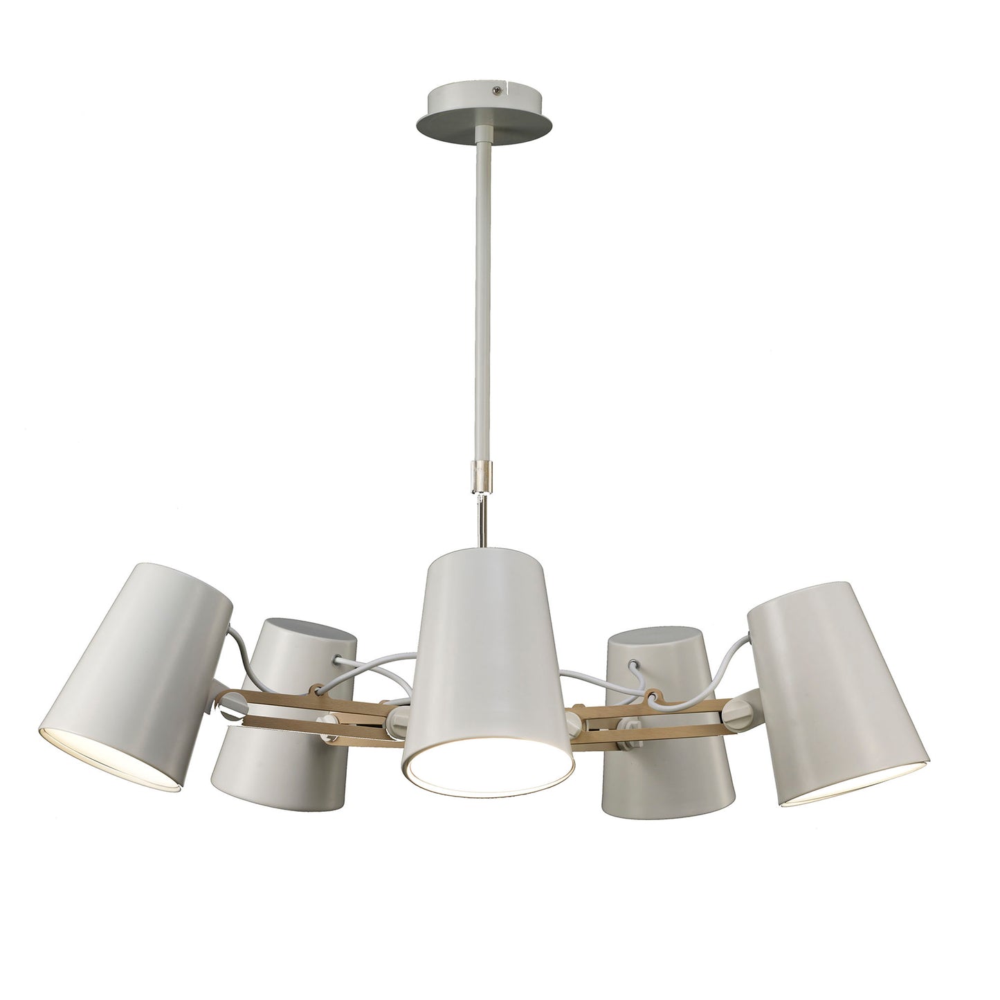 Looker Pendant 5 Light E27, Matt White / Beech by Mantra