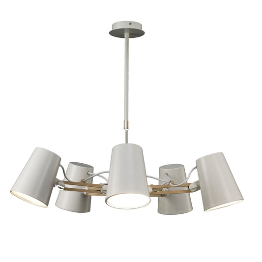 Looker Pendant 5 Light E27, Matt White / Beech by Mantra