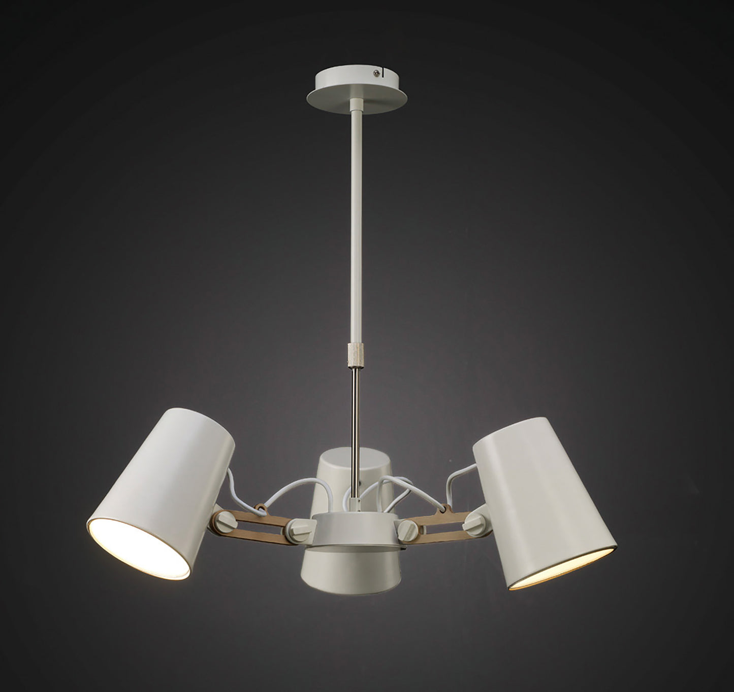 Looker Pendant 3 Light E27, Matt White / Beech by Mantra